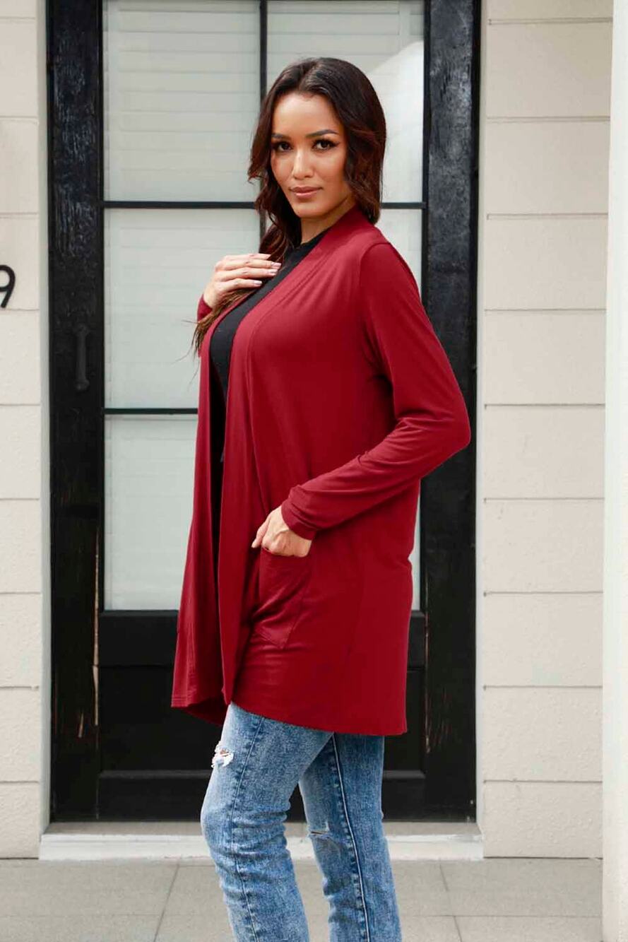 BASIC BAE 3X Deep Red Open Front Long Sleeve Cardigan Pockets NEW Plus